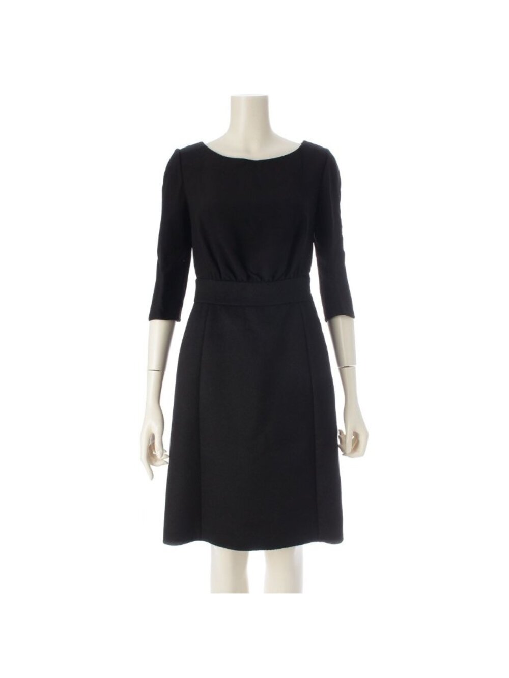 Prada Viscose Virgin Wool Angora Crew Neck 7 Sleeve Dress Black 36
